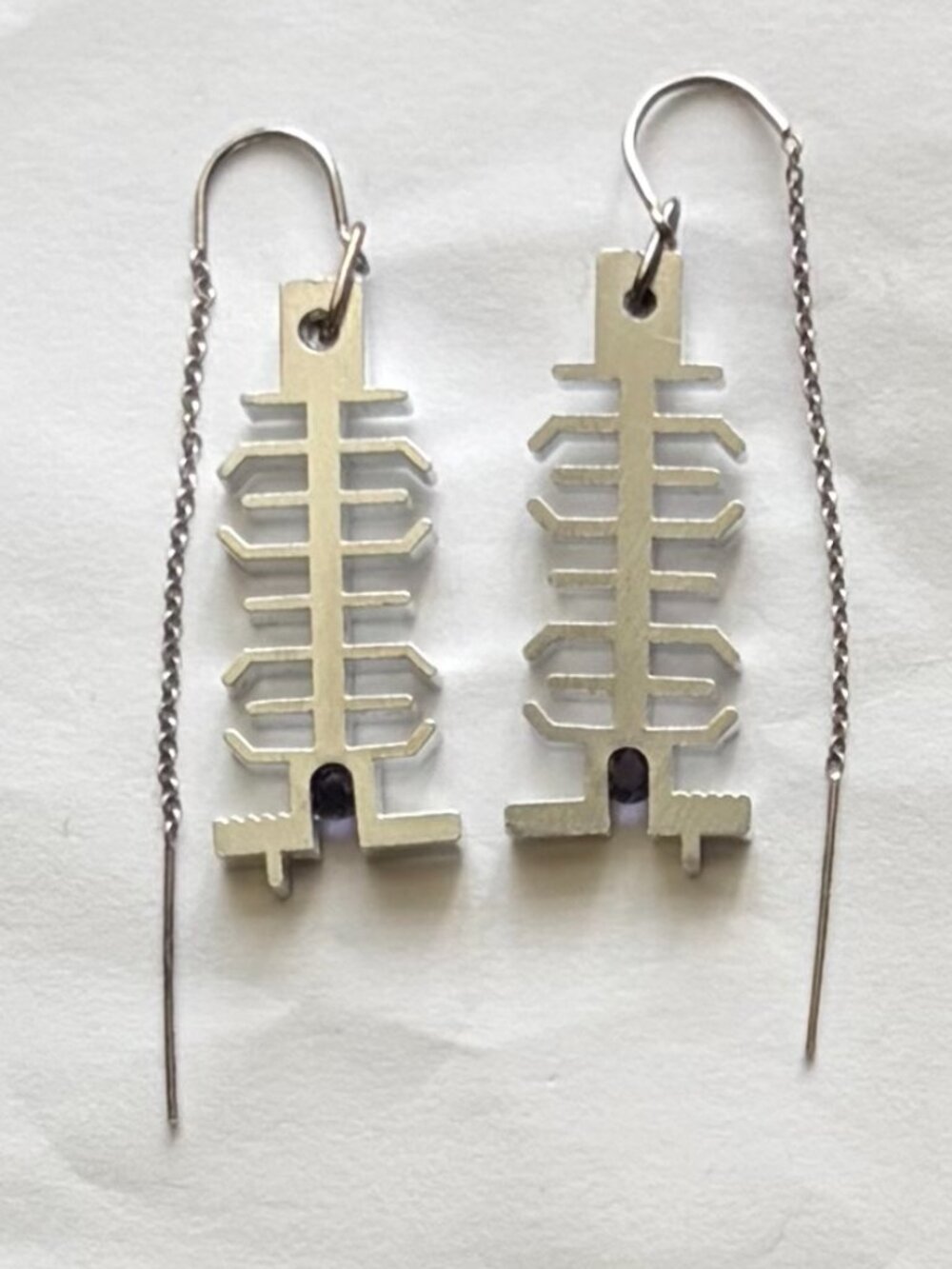 Earrings handmade from computer parts.   Silver tone, very lightweight.